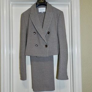 Houndstooth Double Breasted Jacket Pants Set Career Suit
